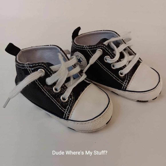 BABY BABY - BLACK & WHITE SPARKLE SNEAKER SHOES - LACE-UP - INFANT SIZE 3 - Picture 3 of 5